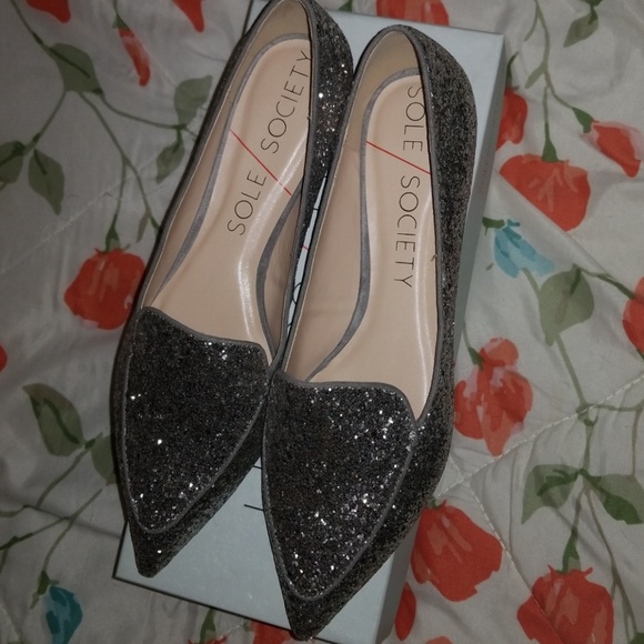 Sole Society Shoes - Cammila Silver Glitter Flats